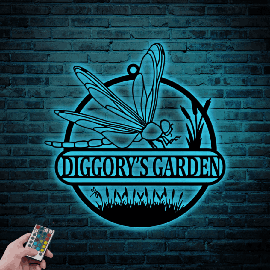 Personalized Garden Sign With Led Lights Garden Metal Art Dragonfly