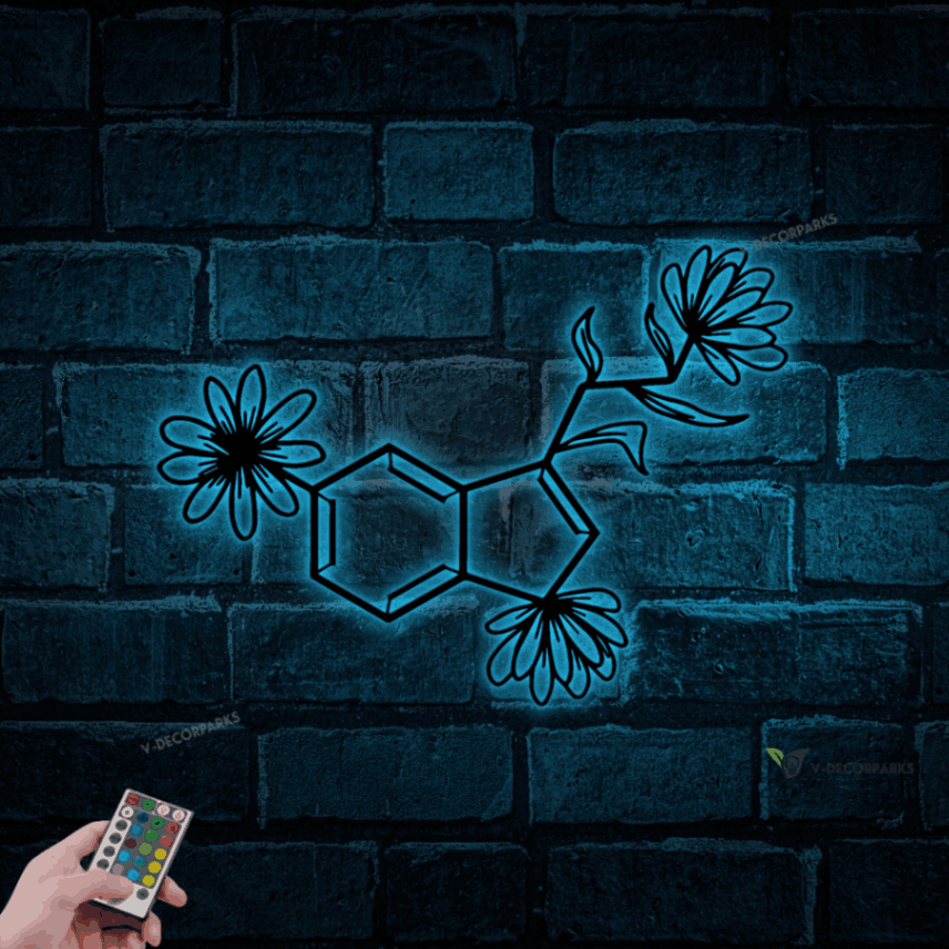 Serotonin Molecule Metal Wall Decor With Led Lights Science Metal Wall