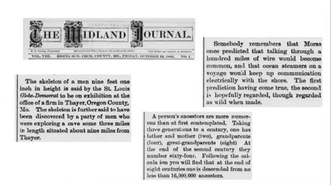 ⁣1885 NEWS ARTICLE DISCUSSING GIANT 9 FOOT SKELETON 💀 WIRELESS COMMUNICATION AND ANCESTRY