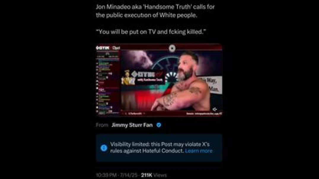 ⁣JON MINADEO AKA HANDSOME TRUTH ⚢ CALLS FOR THE PUBLIC EXECUTION OF WHITE PEOPLE