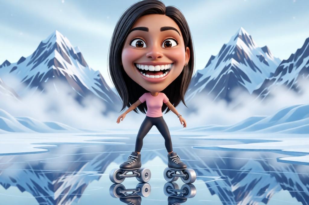 3D Ice Skater Caricature Face Lock Portrait Prompt