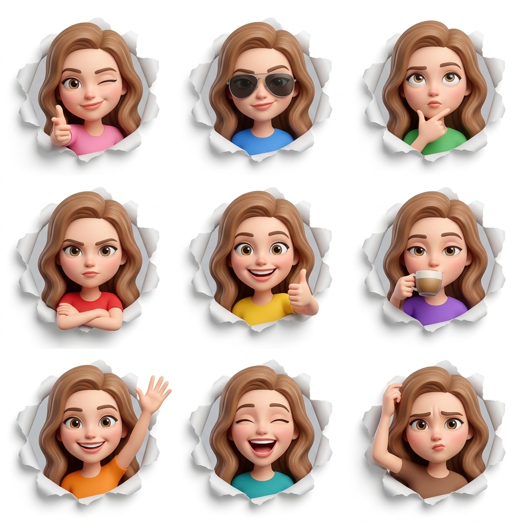 3x3 Cartoon Avatar Sticker Grid Pixar Style