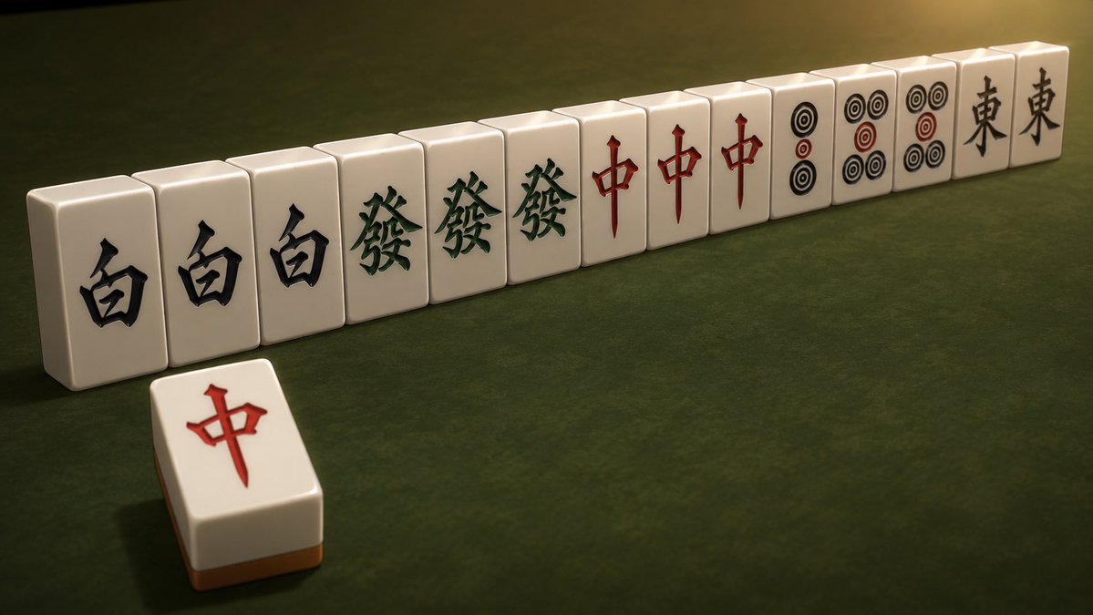 AI Prompt for 3D Anime-Style Mahjong Scene with Big Three Dragons Hand