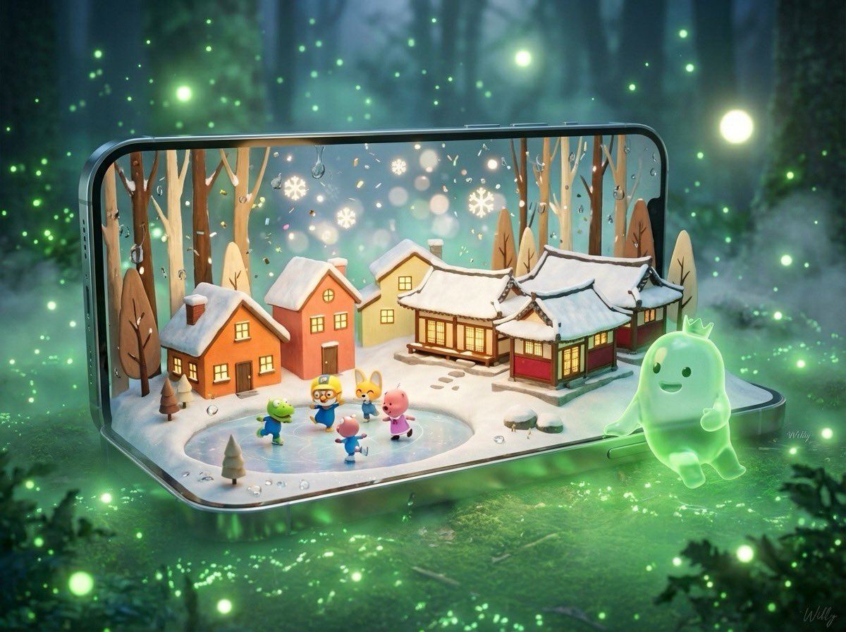AI Prompt for 3D Winter Village Scene with Stepping Out Ghost Character