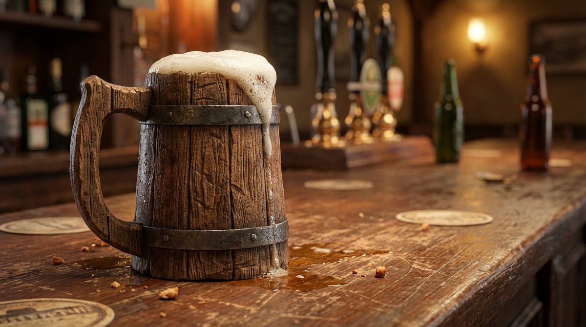 AI Prompt for 3D Wooden Beer Mug on Bar
