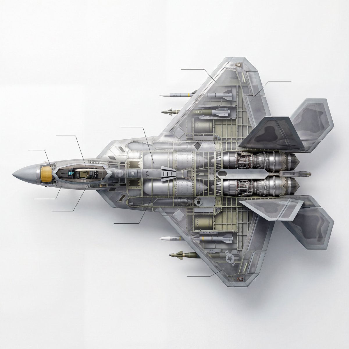 AI Prompt for 5th Generation Stealth Fighter Diagram with Internal Systems