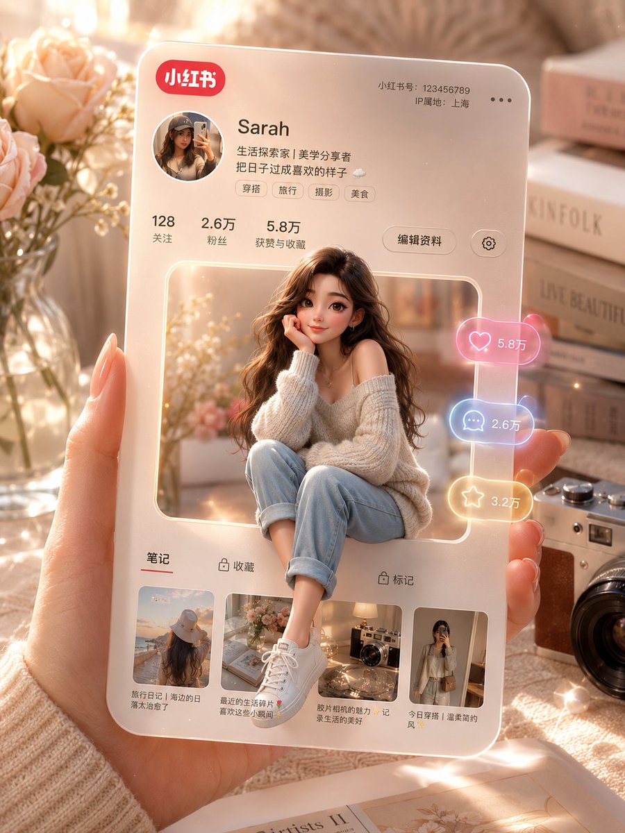 AI Prompt for a 3D Profile Card Design with Social Media Icons