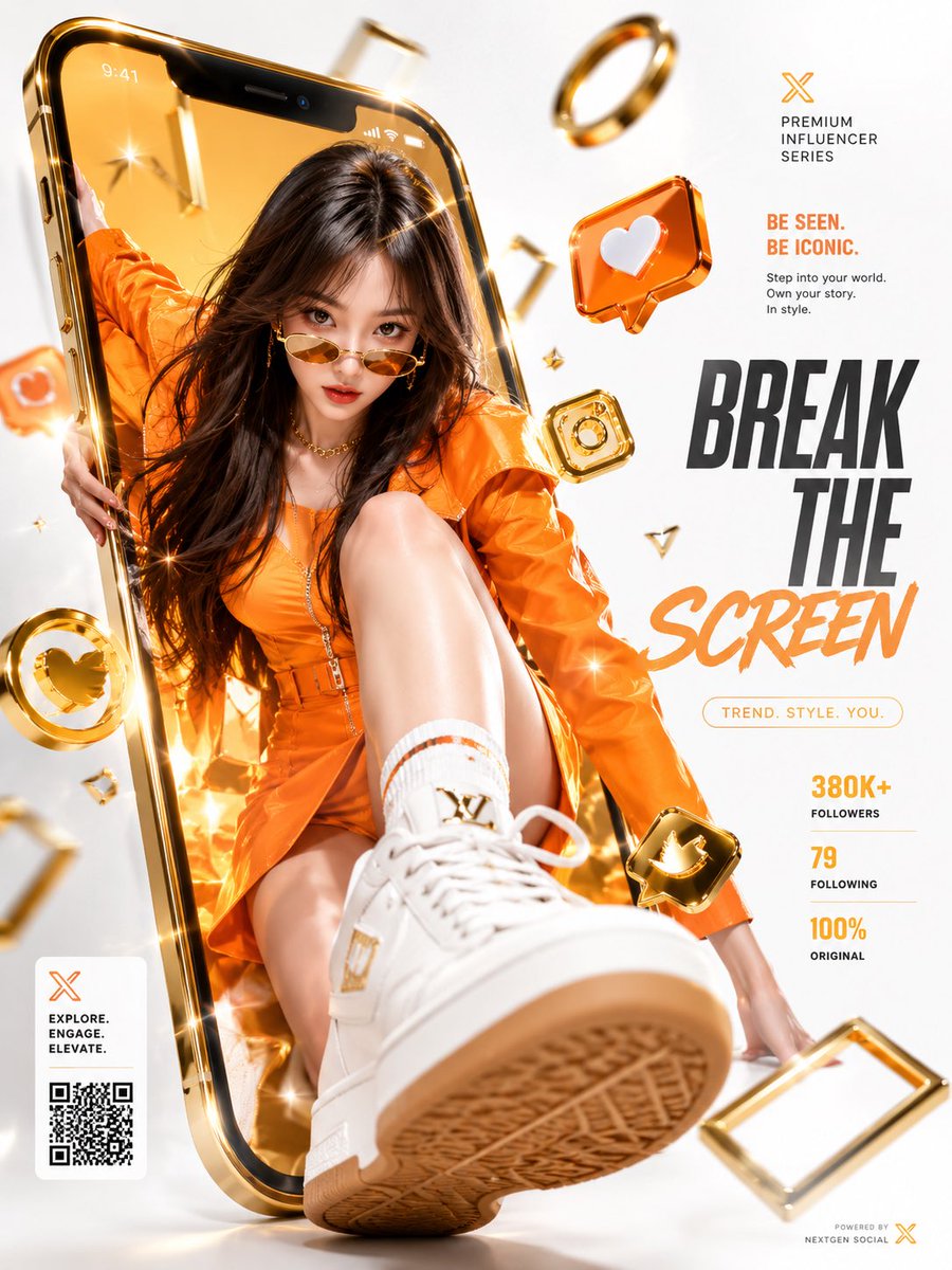 AI Prompt for AI-Generated 3D Screen Burst Fashion Ad with Social Media Influencer