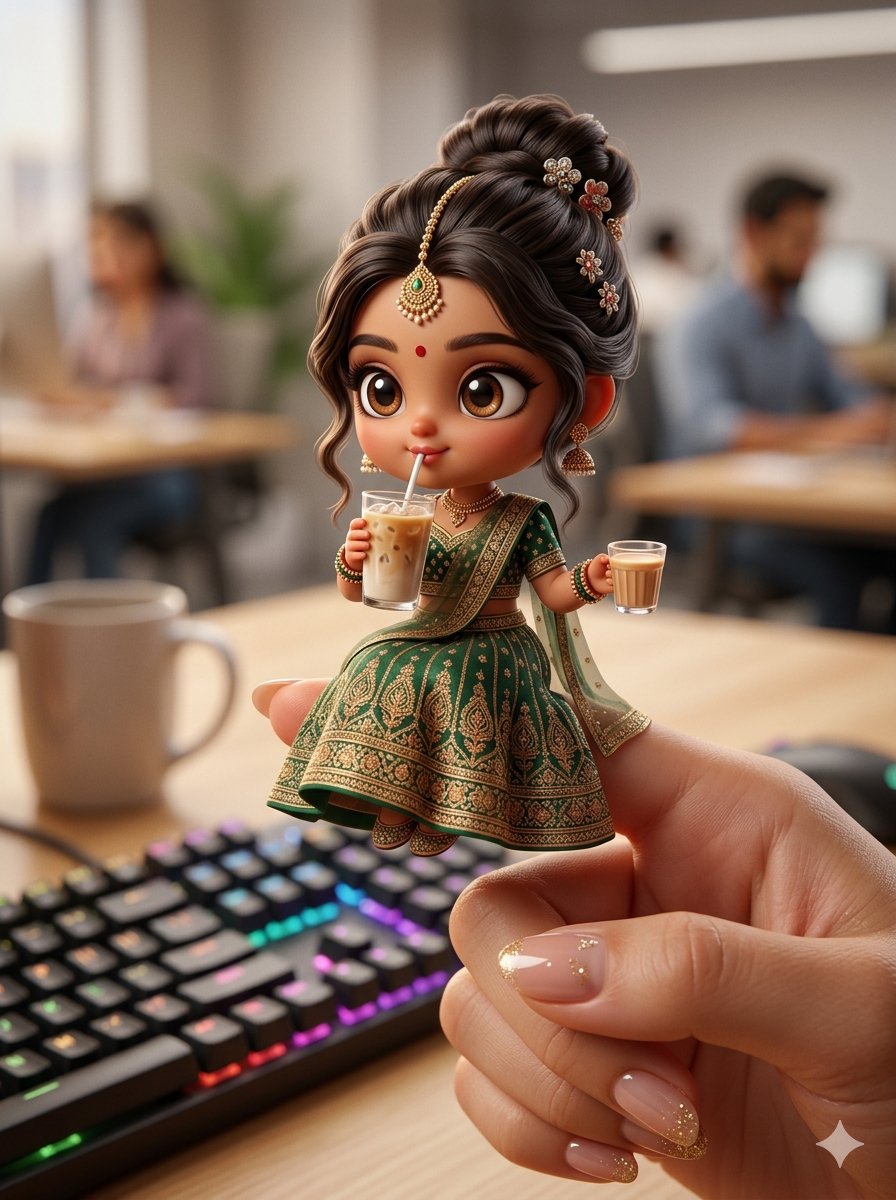 AI Prompt for Chibi Doll 3D Miniature Scene with Modern Office Desk Environment