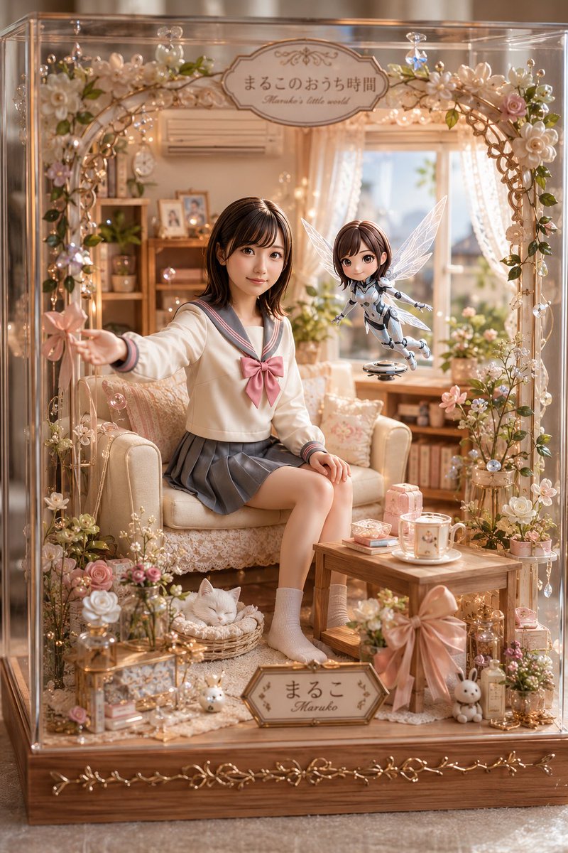 AI Prompt for Cozy Japanese Miniature Room Diorama with Schoolgirl and Fairy Robot