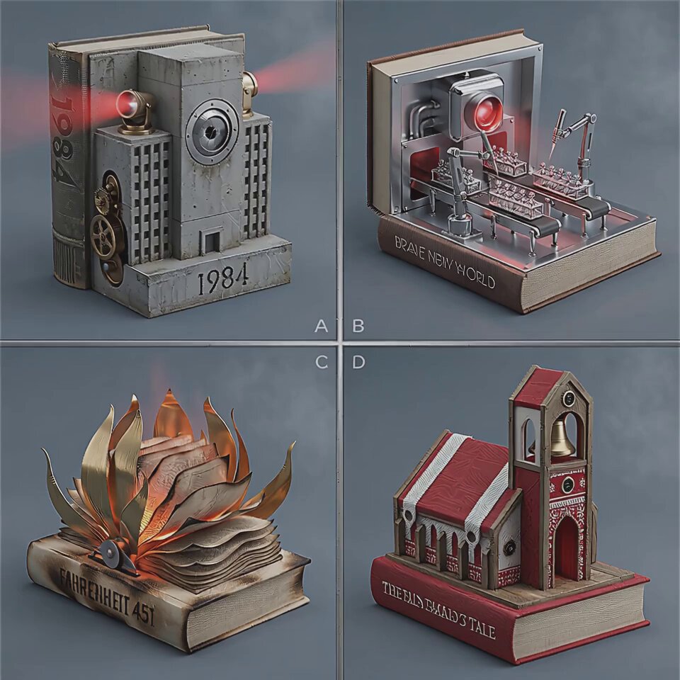 AI Prompt for Customizable Dystopian Book Dioramas with Kinetic Sculpture Automatons