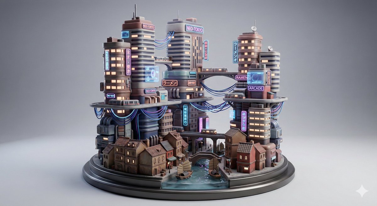 AI Prompt for Cyberpunk City 3D Diorama Scene
