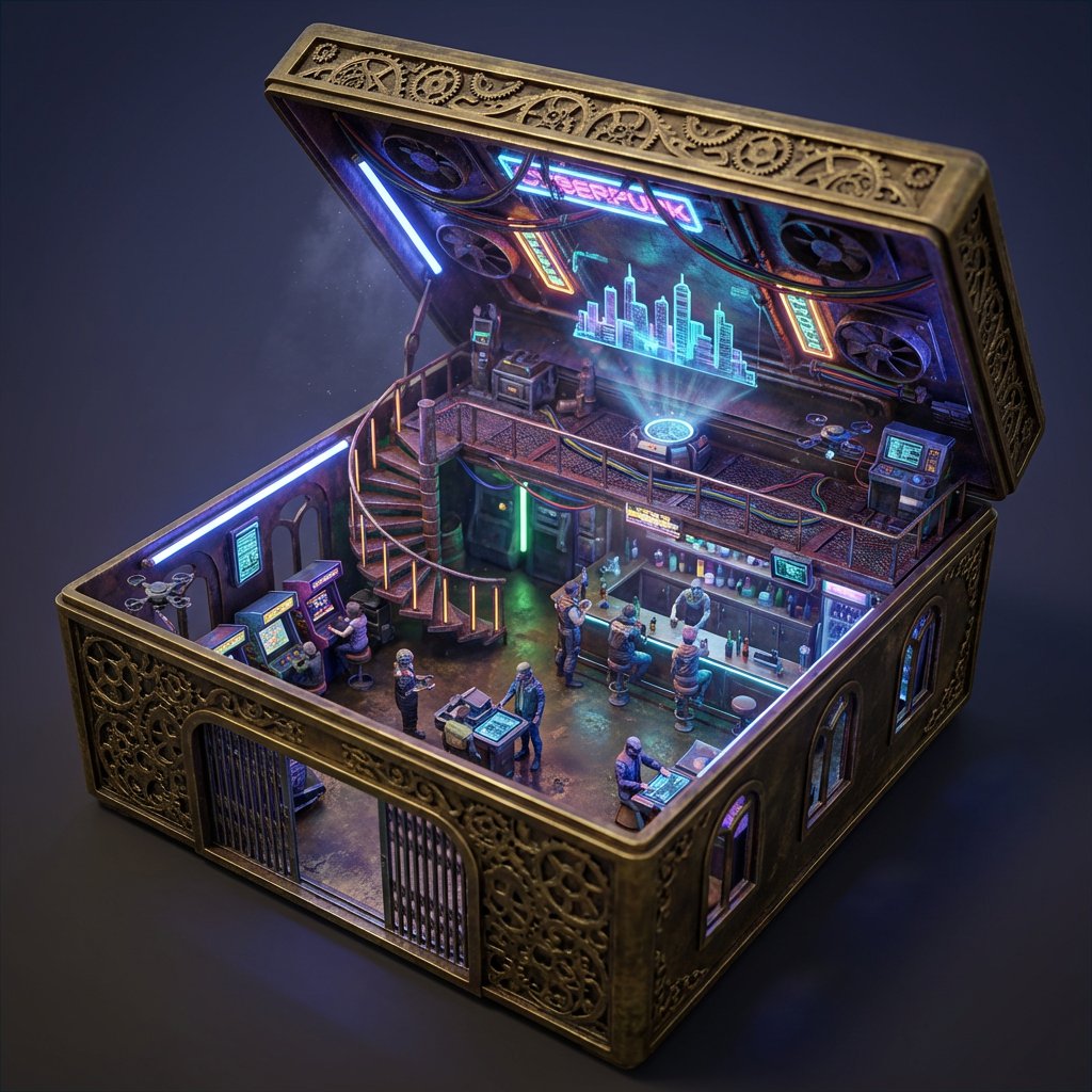 AI Prompt for Cyberpunk Pub Box Diorama