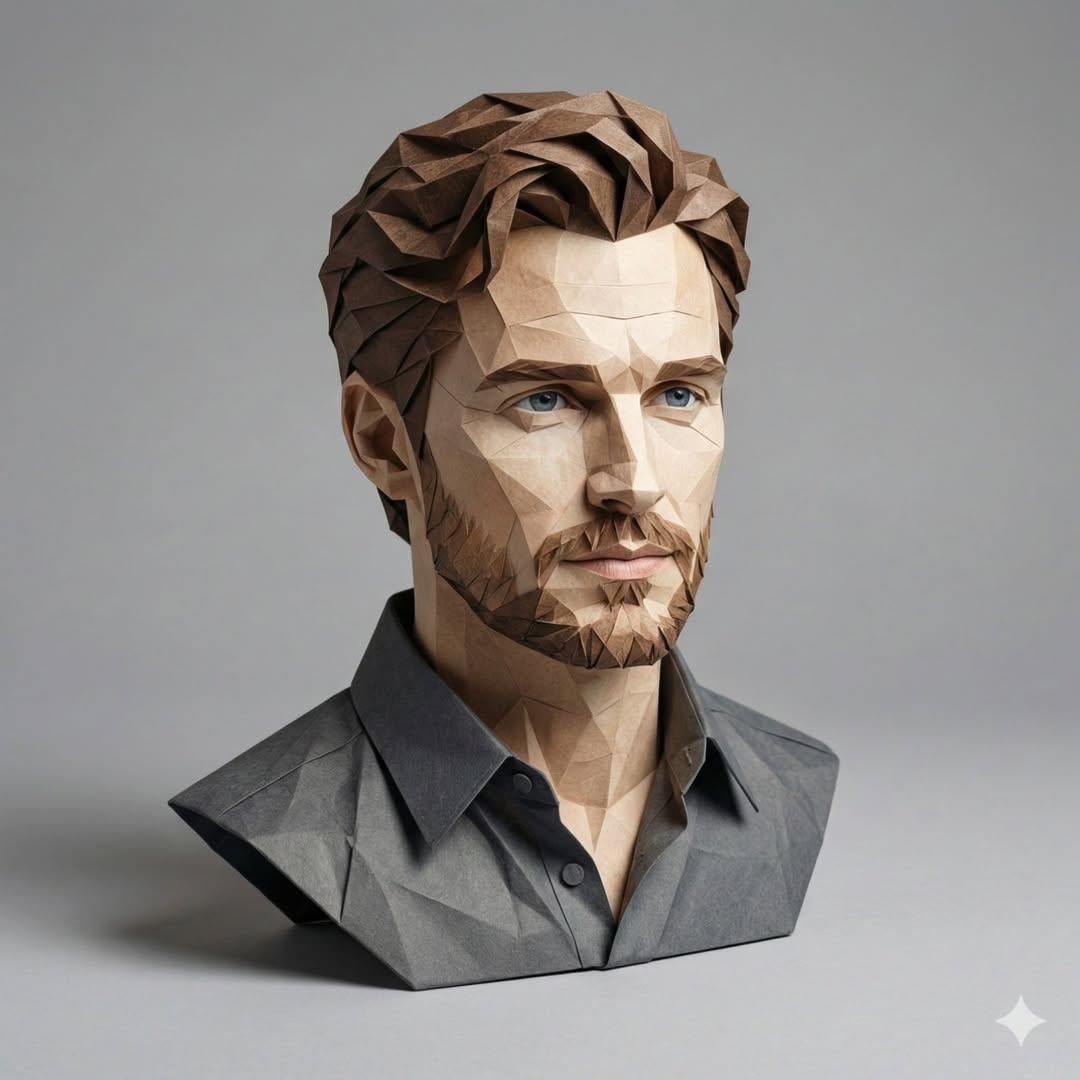 AI Prompt for Detailed 3D Paper-Craft Portrait with Low-Poly Effect