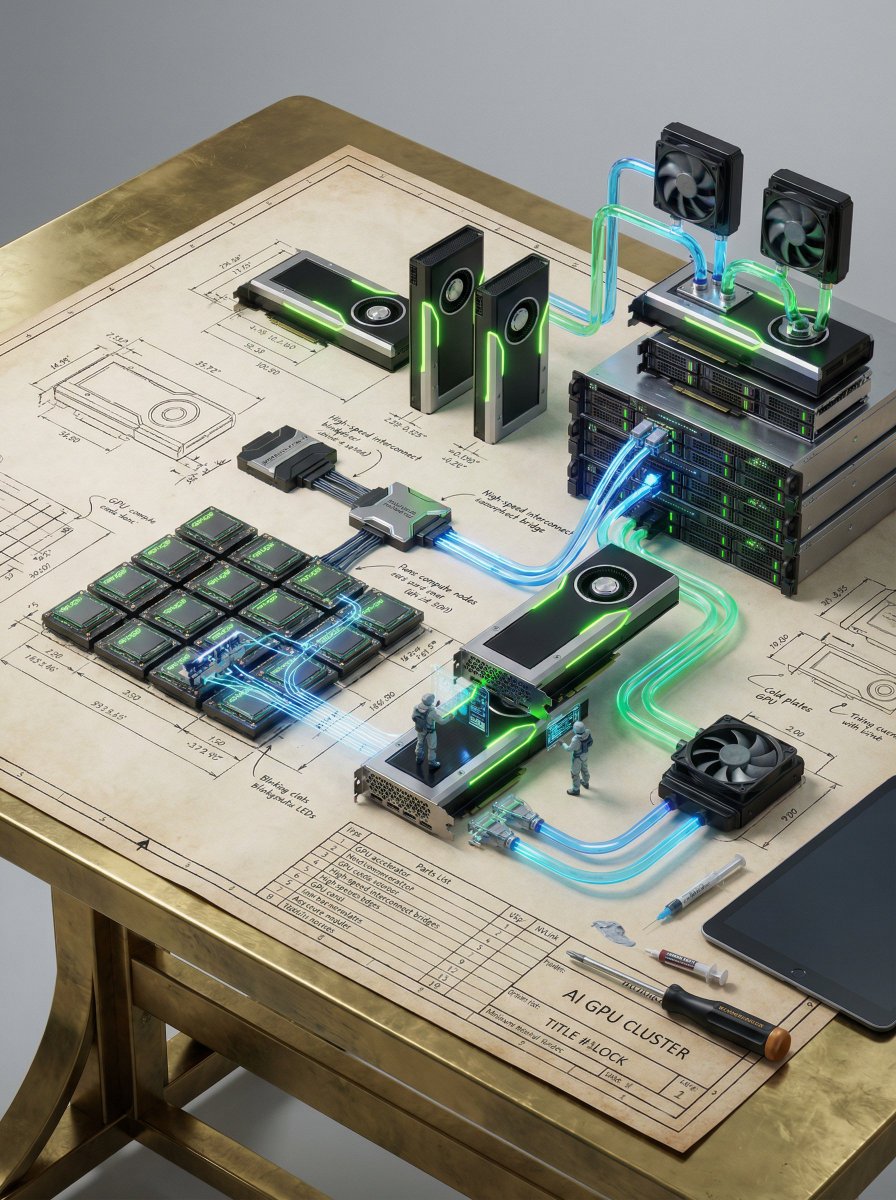 AI Prompt for Detailed 3D Render of AI GPU Cluster
