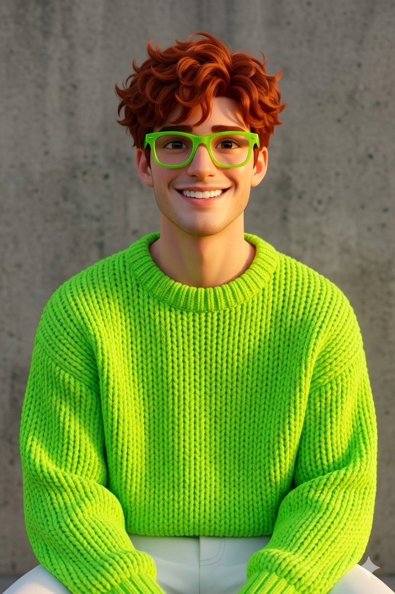 AI Prompt for Disney-Pixar Inspired 3D Portrait of Man in Neon Sweater - High-Resolution