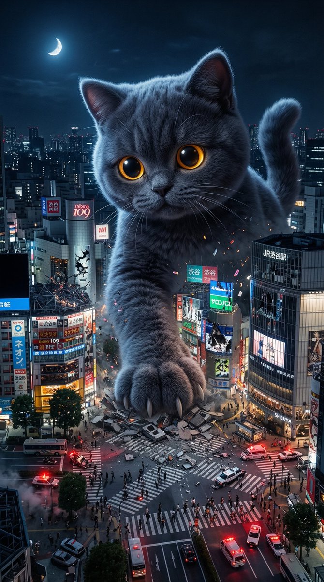 AI Prompt for Epic Plush Kaiju Cat Scene: Tokyo Destruction