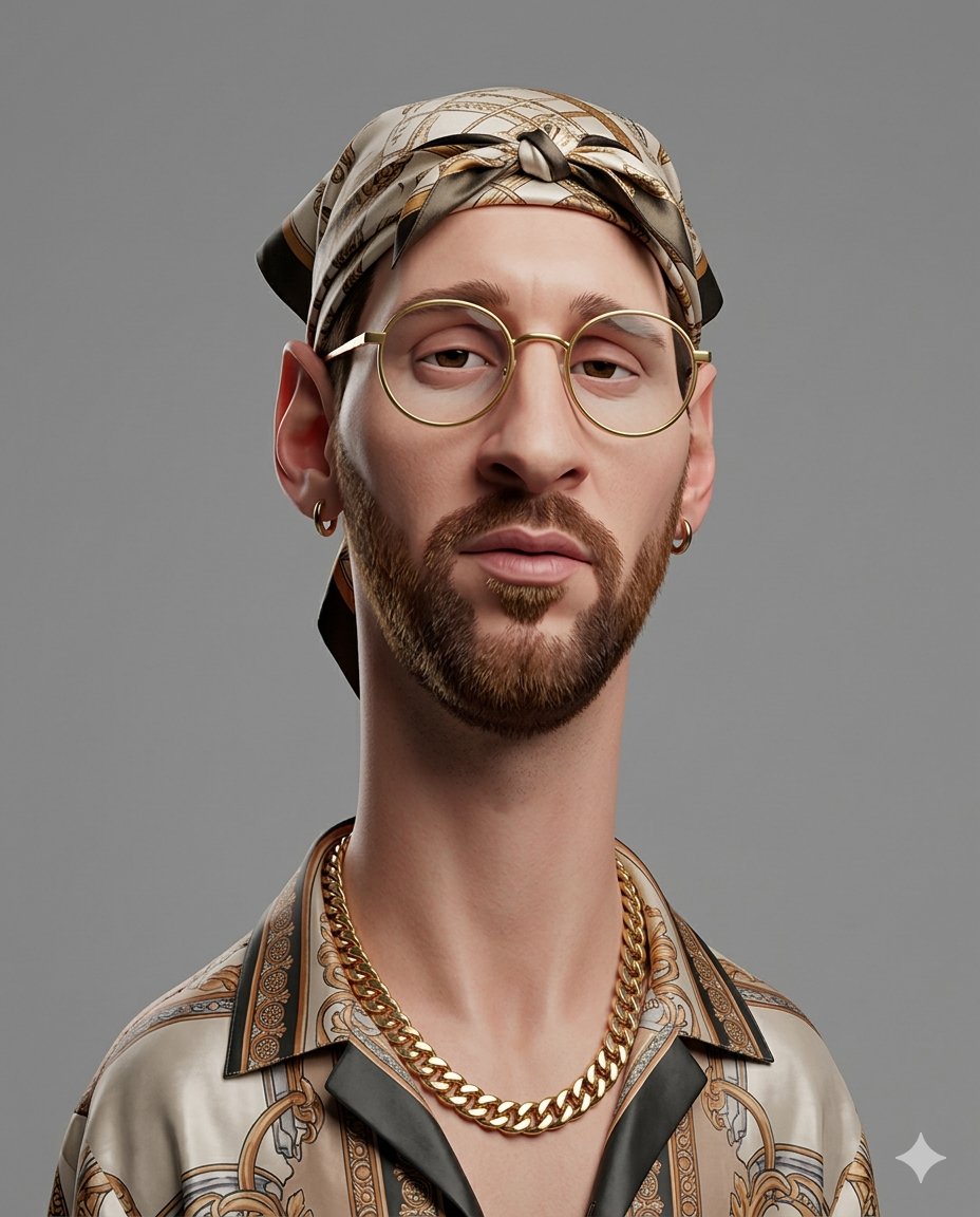 AI Prompt for Exaggerated 3D Caricature Portrait with Luxury Accessories