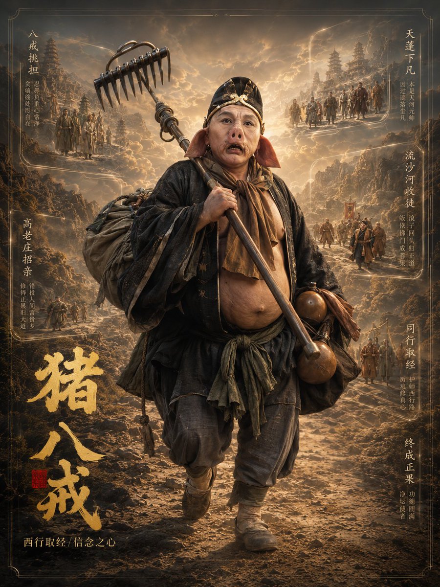 AI Prompt for Fantasy 3D Character Poster with Chinese Calligraphy