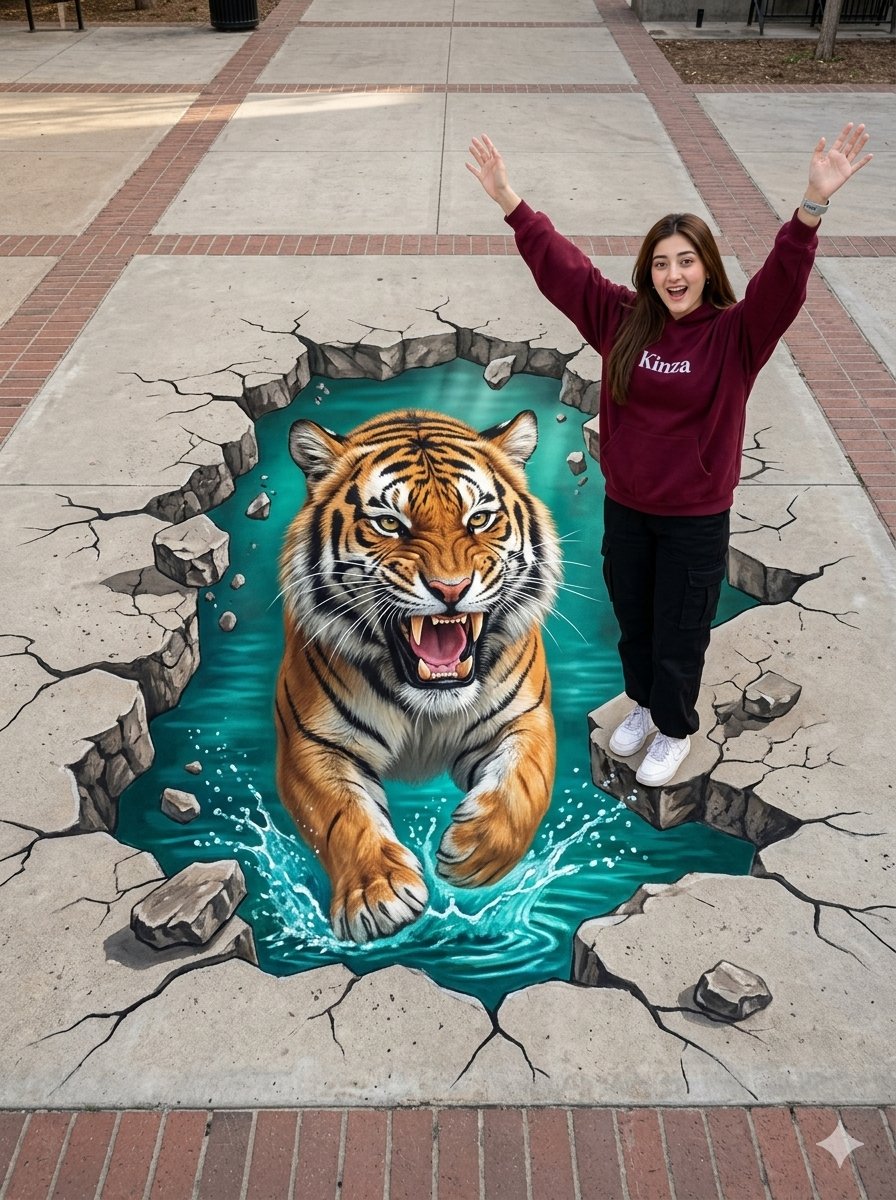 AI Prompt for Generating Hyper-Realistic 3D Street Art with Tiger