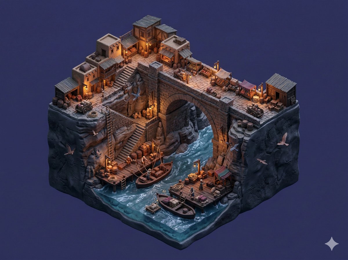 AI Prompt for Handcrafted Miniature Trading Settlement Diorama