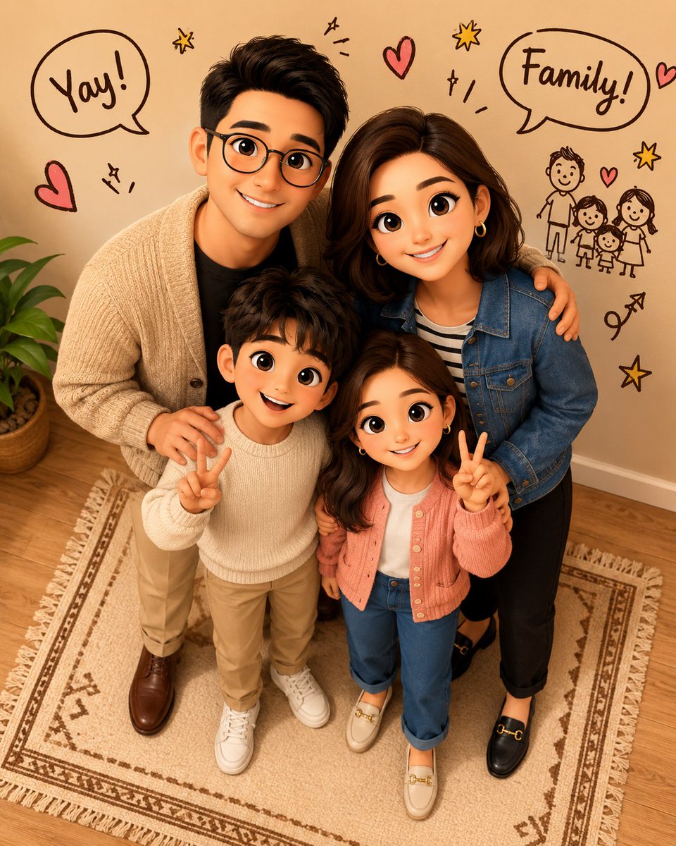 AI Prompt for High-End 3D Animated Family Portraits with Cinematic Lighting