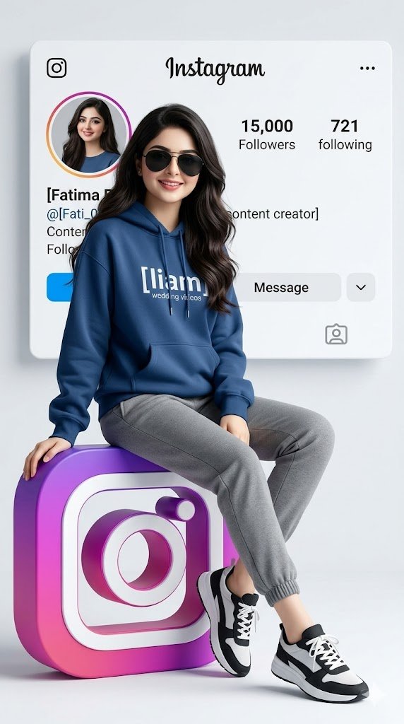 AI Prompt for Hyper-Realistic Social Media Profile Covers with Customizable 3D Logo and Influencer Avatar