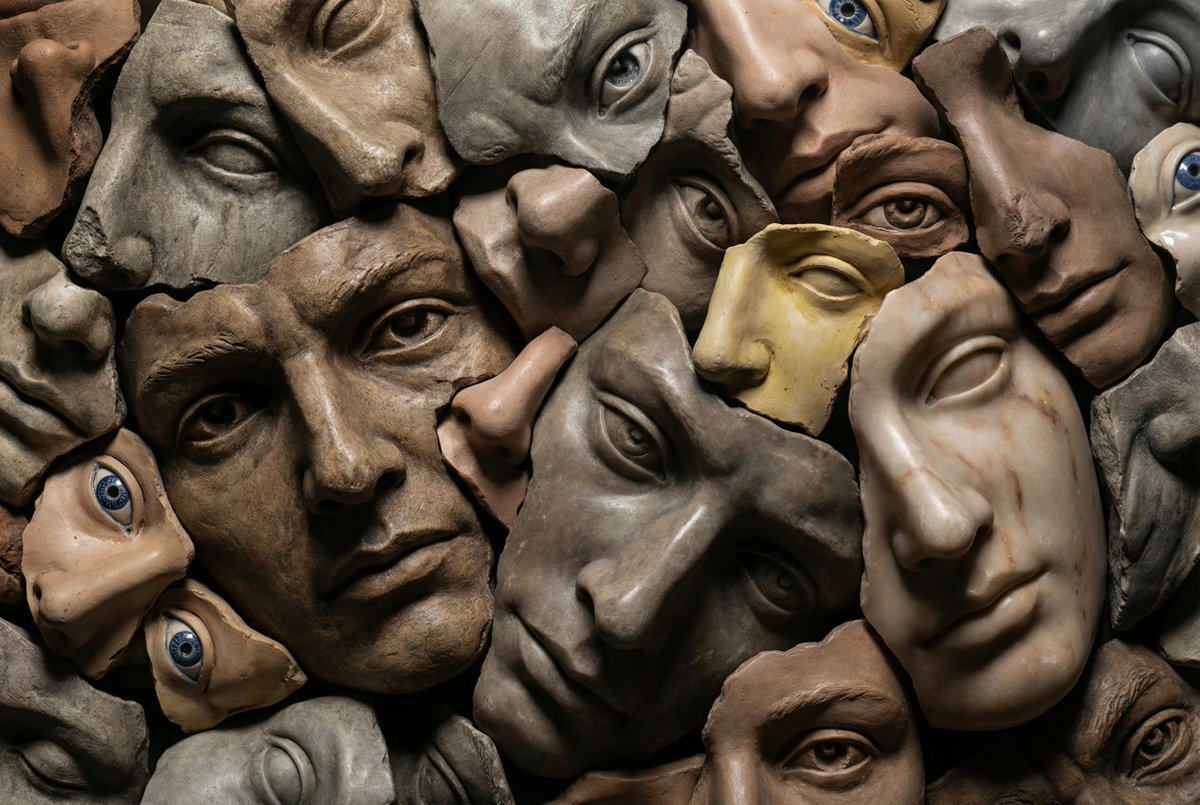AI Prompt for Hyperrealistic Fragmented Face Collage with Sculptural Texture