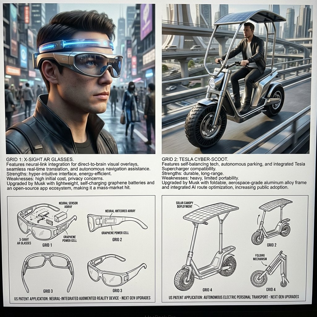 AI Prompt for Inventor Future Product Design with 3D Renderings and Patent Drawings