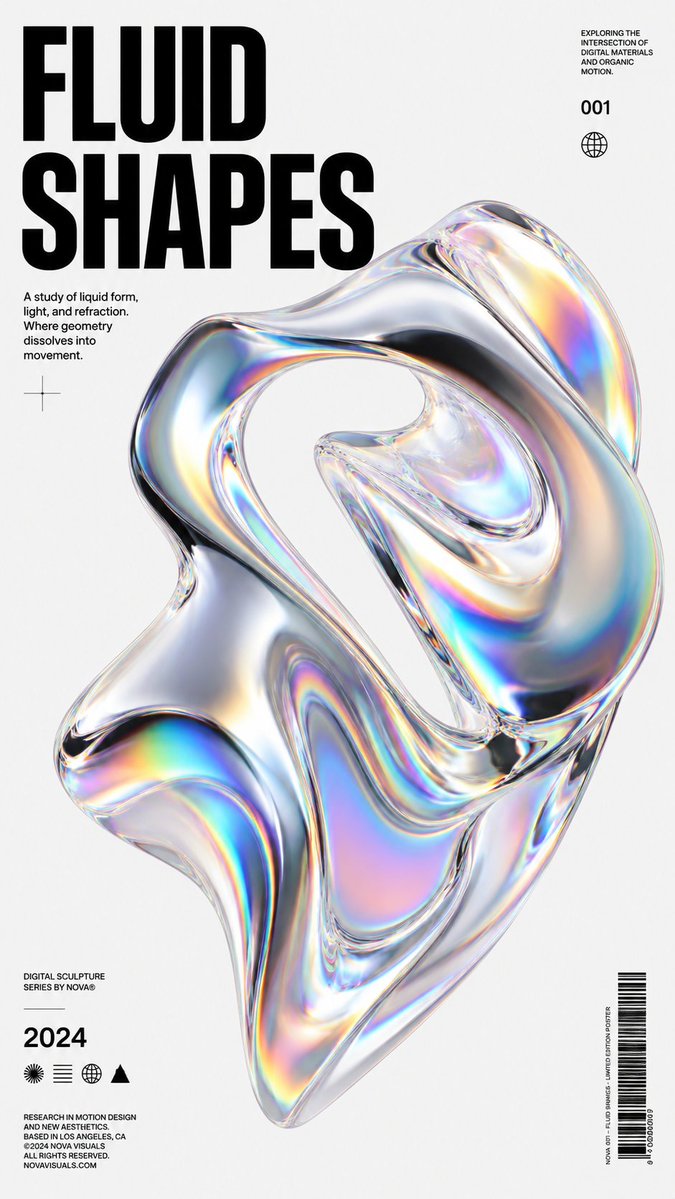AI Prompt for Minimalist Iridescent 3D Glass Sculpture Poster