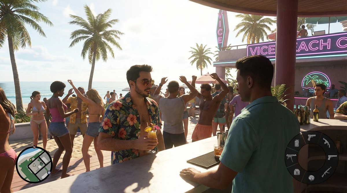 AI Prompt for Open-World Game Screenshot with Tropical Beach Club Bar Scene