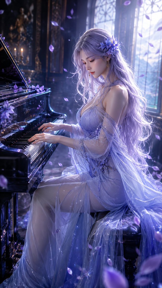AI Prompt for Oriental Fantasy Female Pianist 3D CG Art