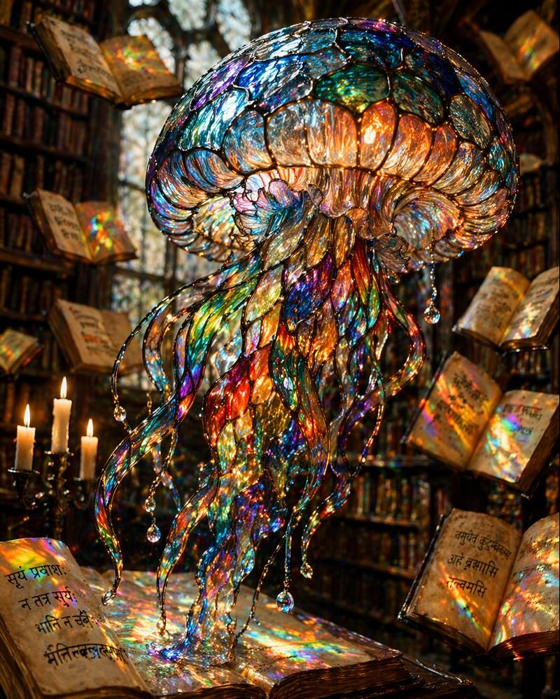 AI Prompt for Realistic 3D Rendered Glass Jellyfish in Architecture Setting