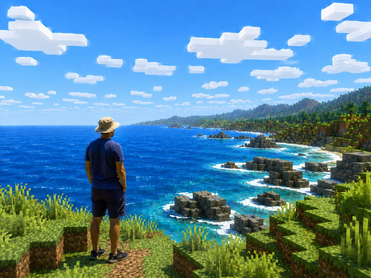 AI Prompt for Realistic Minecraft Character in Coastal Scene