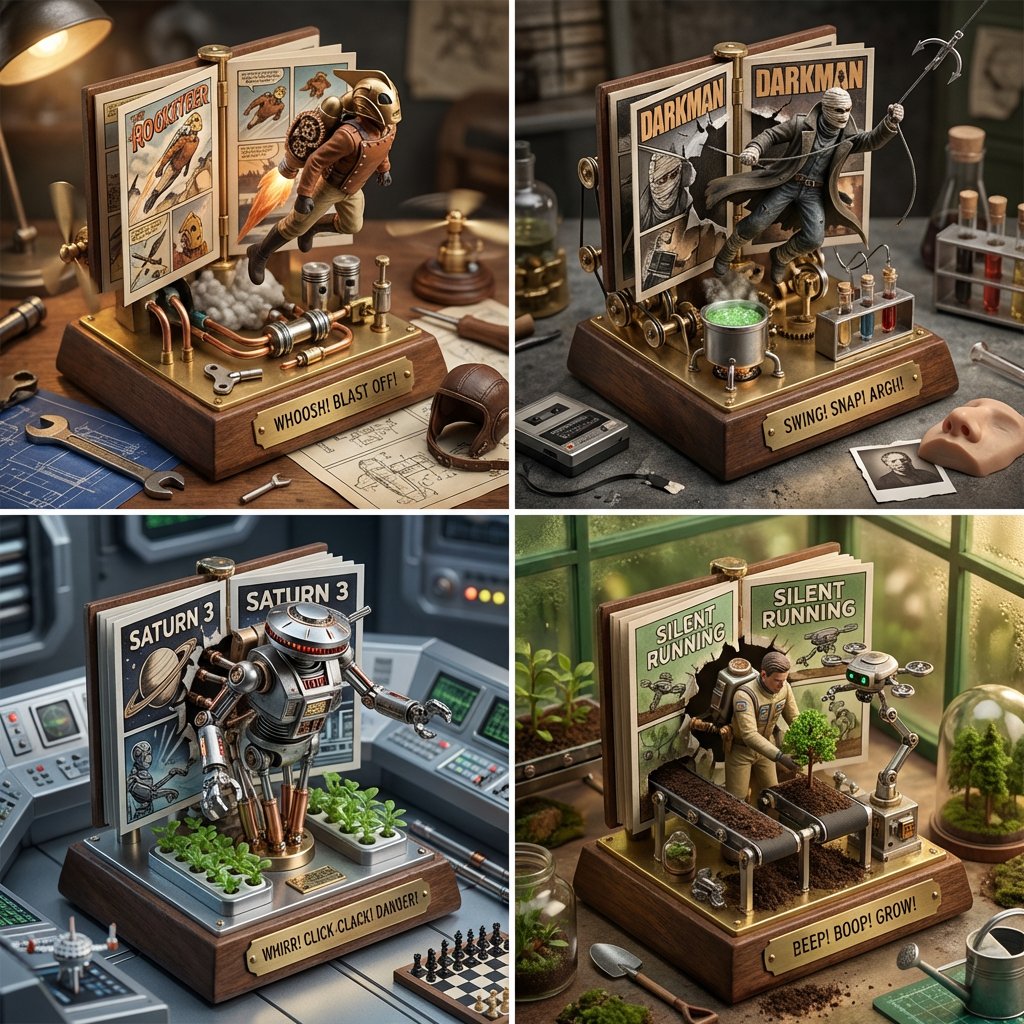 AI Prompt for Steampunk Comic Diorama with Superhero 3D Render