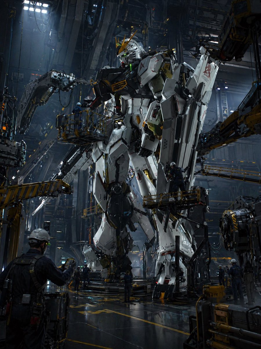 AI Prompt for Unrealistic Gundam Hangar Scene Generation