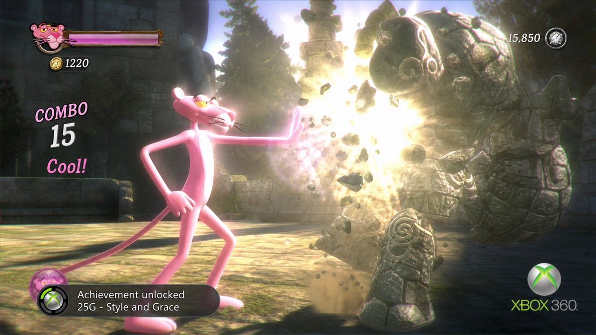 AI Prompt for Xbox 360 Retro Game Screenshot with Pink Panther Character
