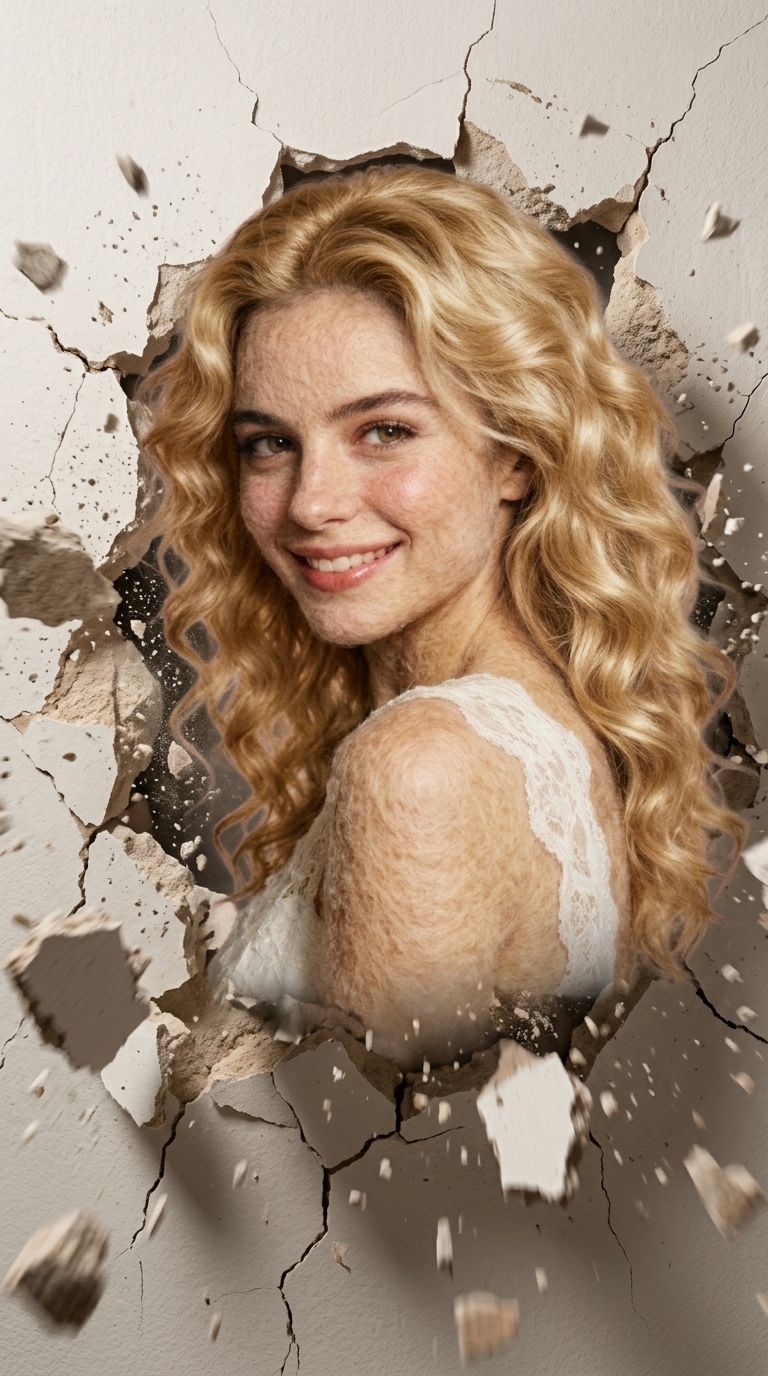 Character Bursting Through Cracked Wall - 3D Fluffy Art