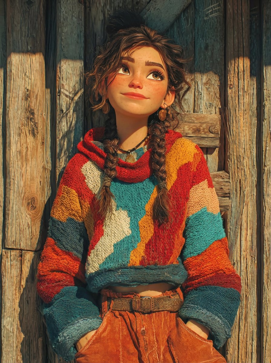 Cinematic Pixar-Style Girl Portrait in Cozy Autumn Outfit