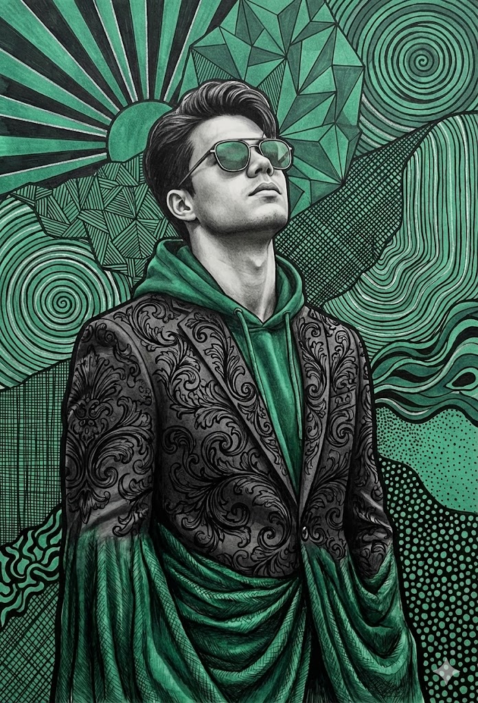 Emerald Green Portrait with Realistic Texture