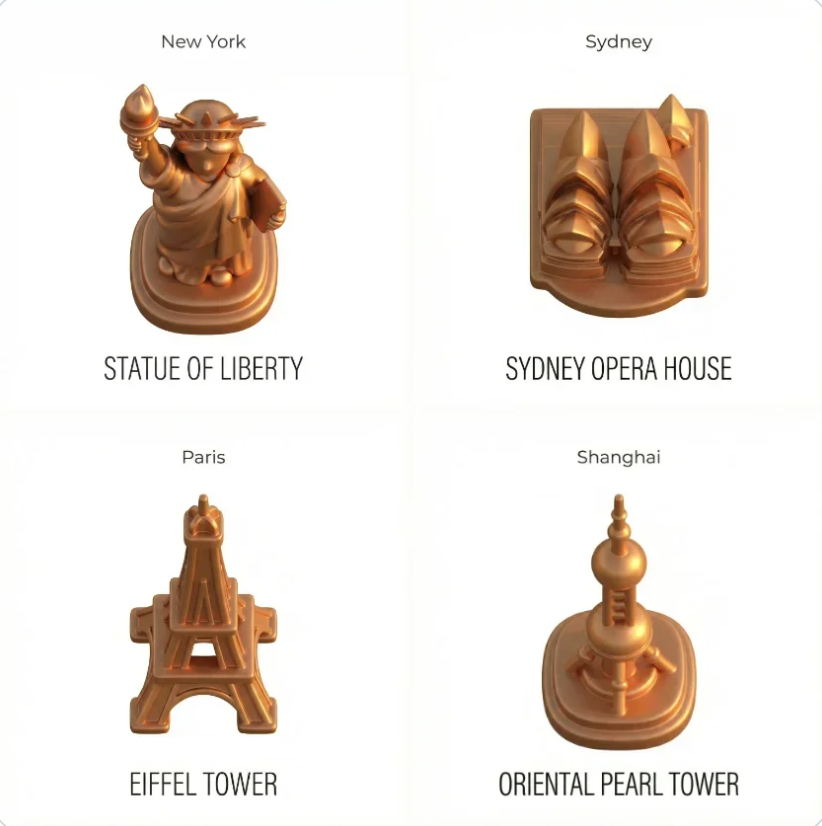 Famous Landmarks 3D Icon Set - New York Paris Sydney Shanghai