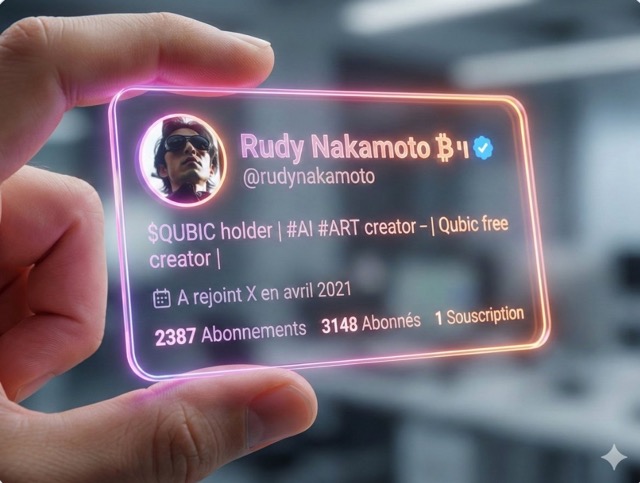 Futuristic Transparent Twitter Profile Card with Neon Graphics