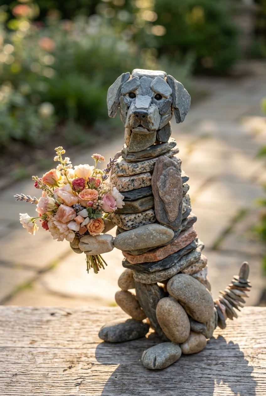 Handcrafted Stone Figurine with Layered Stones