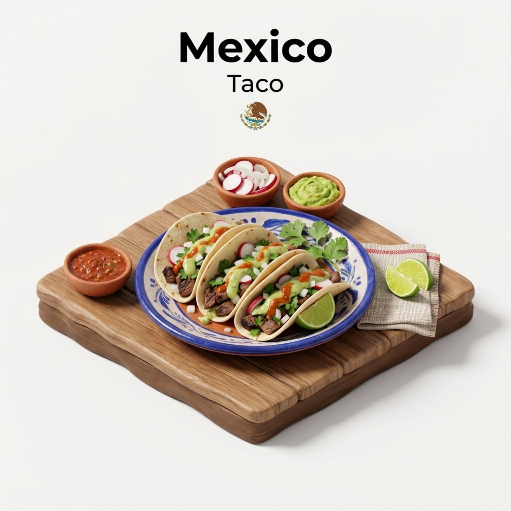 Isometric 3D Mexico Taco Diorama Illustration