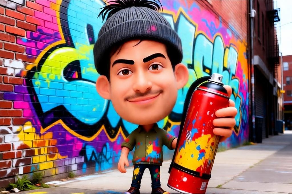 Massive Head Artist Caricature Urban 3D Cartoon