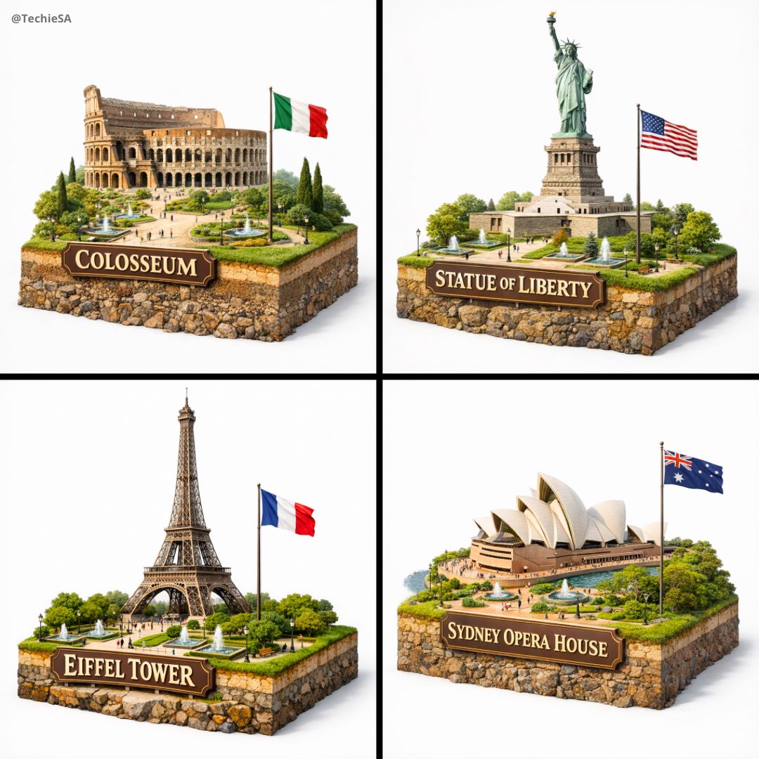 Miniature Landmark Diorama with Flag & Soil Layers 3D