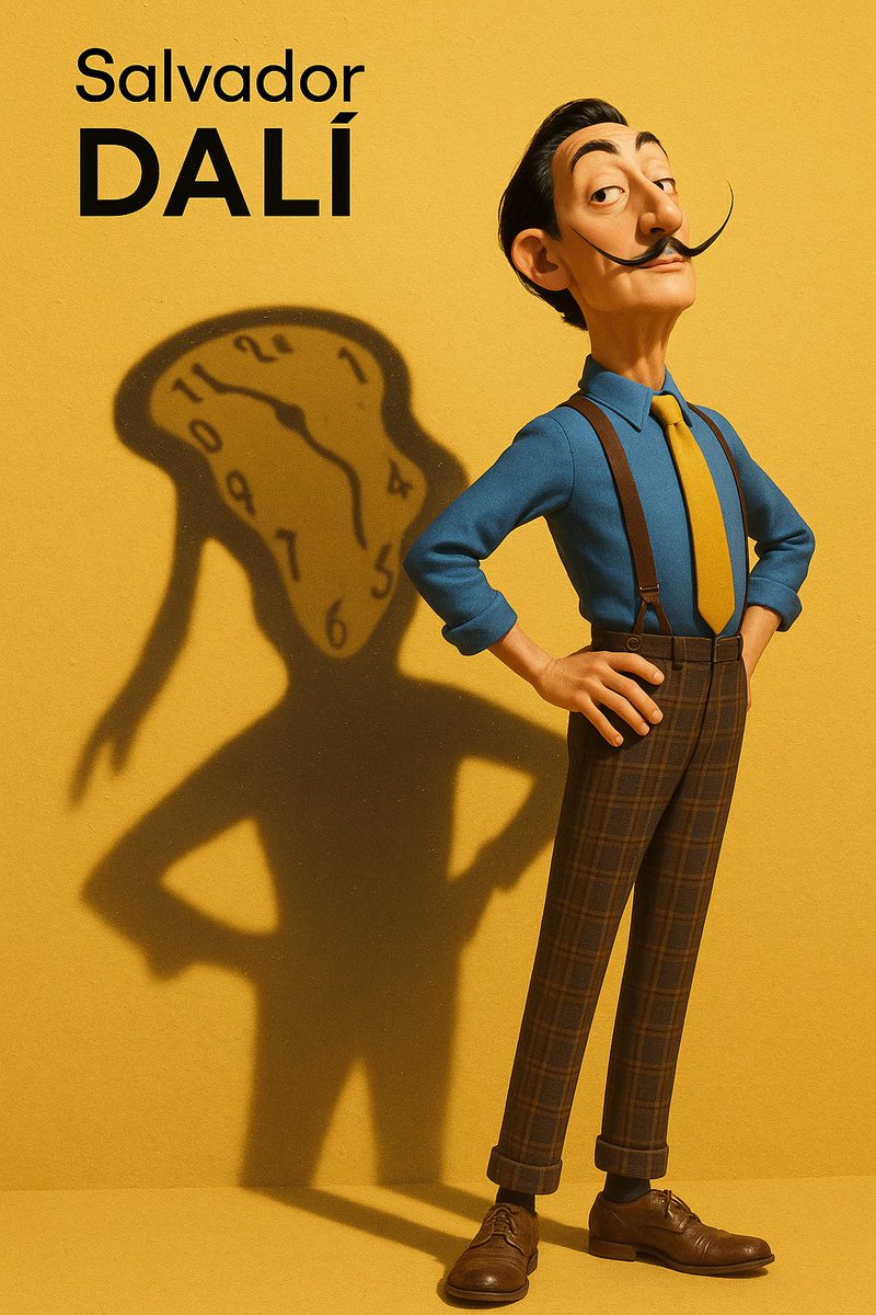 Pixar‑Style Salvador Dalí 3D Portrait with Melting Clock Shadow