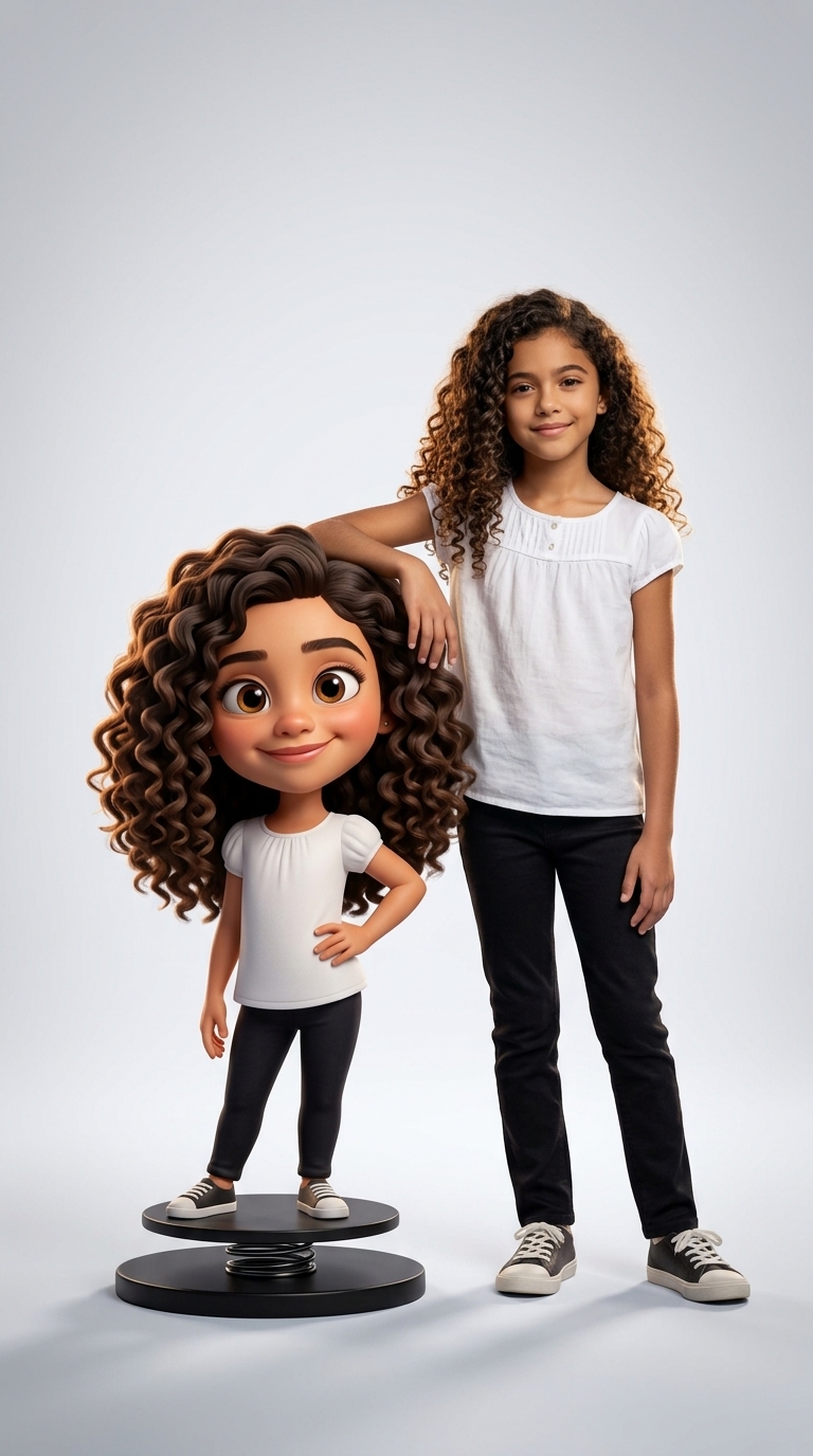Side-by-Side Realism & Caricature: Ultra-Realistic Portrait with Artistic Bobblehead