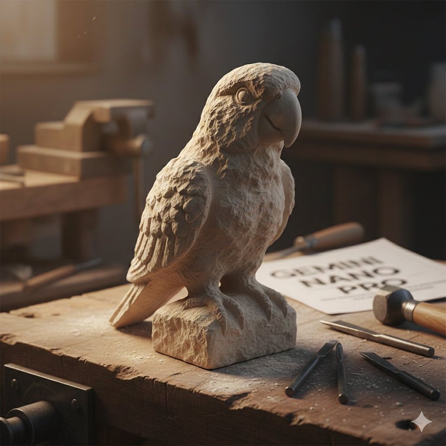 Stone Carved Statue on Sculptor's Workbench