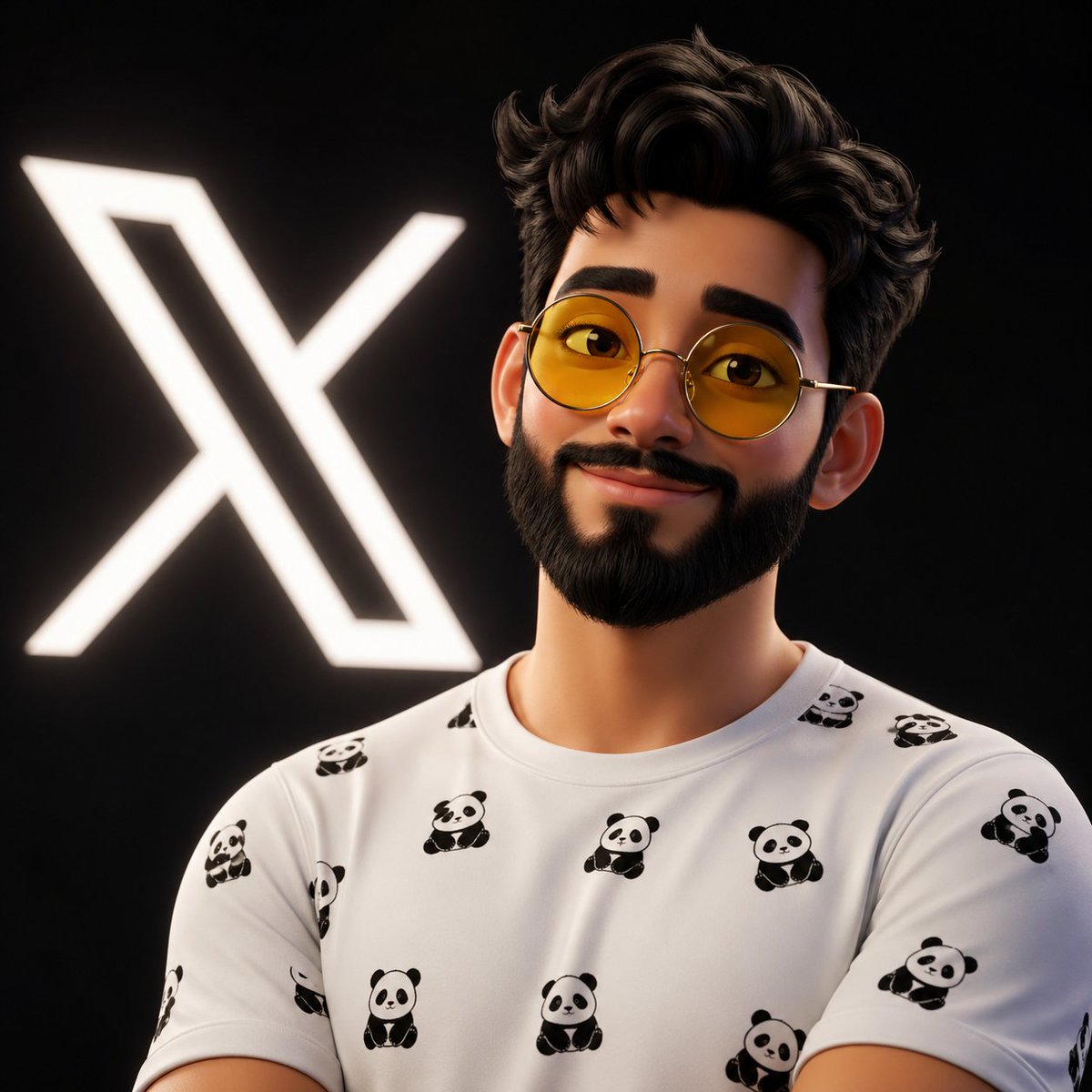 Stylized 3D Cartoon Portrait with Beard and Glasses